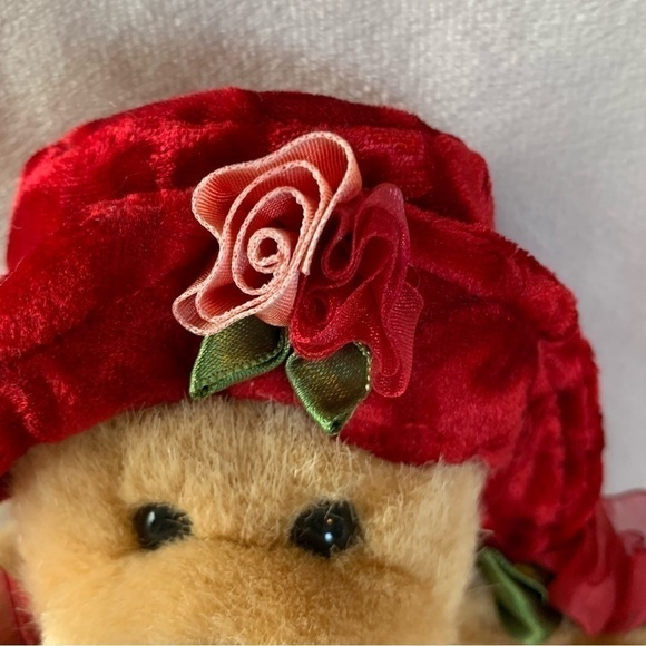 VINTAGE Dan Dee Collectors Choice Stuffed Bear Red Hat Roses Sitting Collectible - Picture 5 of 14
